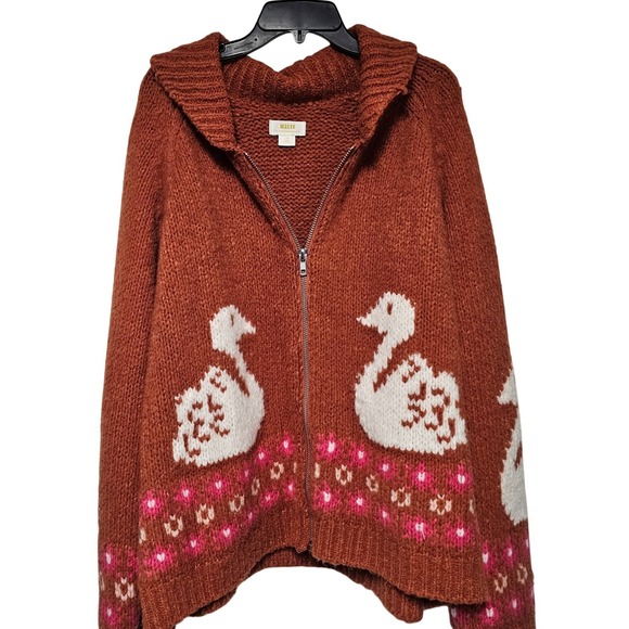 Maeve Anthropologie 3X Rust Orange Swan Floral Knit Zip Cardigan - Picture 1 of 7